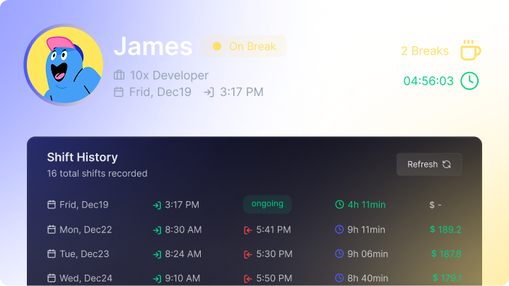 Capture clock-ins, clock-outs, and breaks with fewer manual errors.